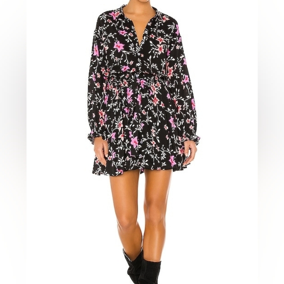 Free People Dresses & Skirts - Free People Lighten Up Flowy Floral Mini Dress Large Black Pink Boho Garden